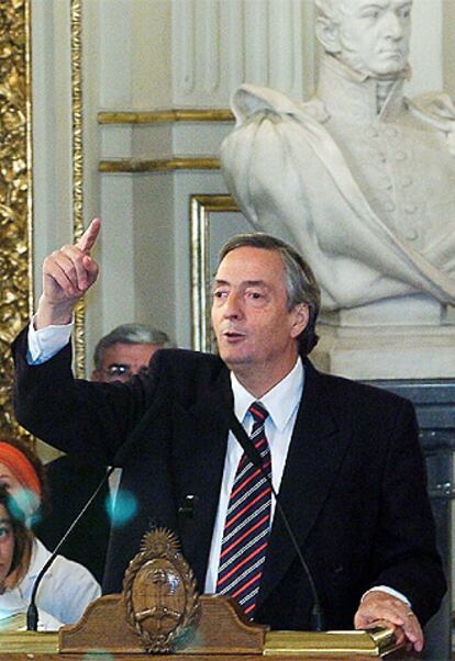 Néstor Kirchner, durante un discurso de marzo de 2005 en Buenos Aires.