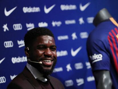 Umtiti, durante su renovación a mediados de año.