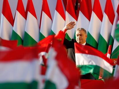 Orban en un mitin el viernes en Szekesfehervar.