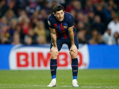 Lewandowski, en el último partido del Barcelona en la Liga ante el Girona en el Camp Nou.