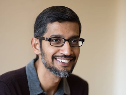 Sundar Pichai, consejero delegado de Google, durante la entrevista en la sede de la empresa en Mountain View (California).