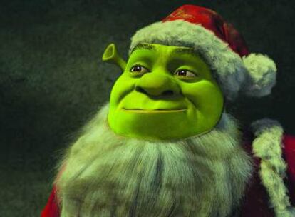 Shrek, caracterizado de Papá Noel.