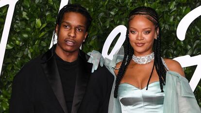 ASAP Rocky y Rihanna, en los premios de la moda británica, en diciembre de 2019.