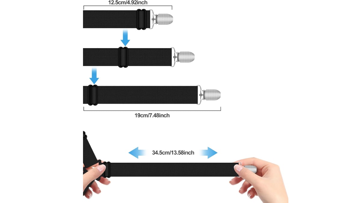 The length of these bed sheet holders can be adjusted.