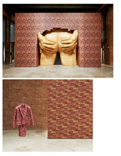 Arriba, 'Project for Door', de Anthea Hamilton. Abajo, 'Brick Suit', de la misma autora.