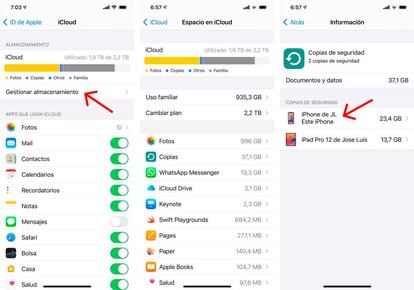 Cómo eliminar backups de iPhone en iCloud.