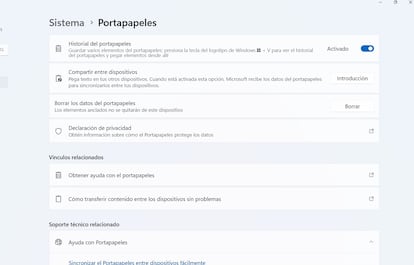Activar el historial del portapapeles