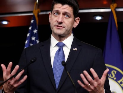 O porta-voz da Câmara dos Representantes, o republicano Paul Ryan, em entrevista coletiva na semana passada