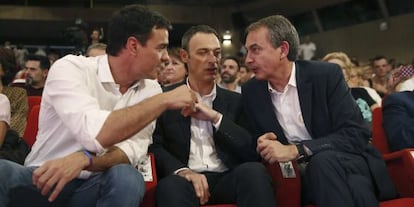 S&aacute;nchez y Zapatero con el marido de Zerolo, Jes&uacute;s Santos.