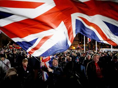 Partidarios del Brexit celebran en Londres la salida del Reino Unido de la UE, el 31 de enero.