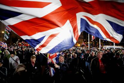 Partidarios del Brexit celebran en Londres la salida del Reino Unido de la UE, el 31 de enero.