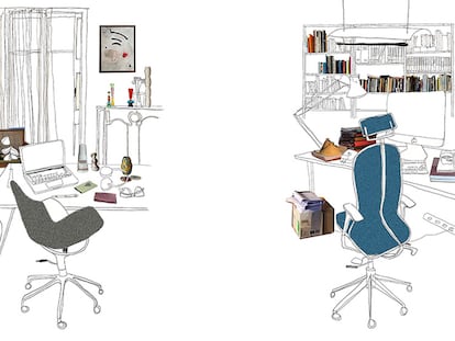 Dos ejemplos de cómo integrar un asiento de trabajo en el hogar.