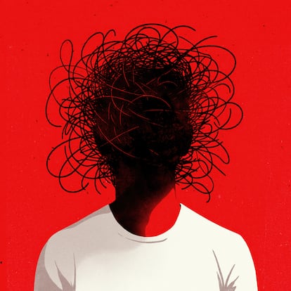 Illustration of a man with a messy head made of tangled lines