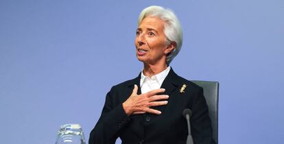 Christine Lagarde, presidenta del BCE, en rueda de prensa en enero de 2020.