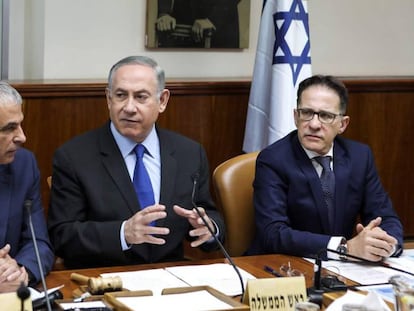 El primer ministro israel&iacute;, Benjam&iacute;n Netanyahu, en la reuni&oacute;n del Gobierno del domingo. 
