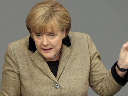 Angela Merkel, habla ante el Bundestag en Berl&iacute;n.