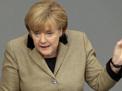 Angela Merkel, habla ante el Bundestag en Berlín.