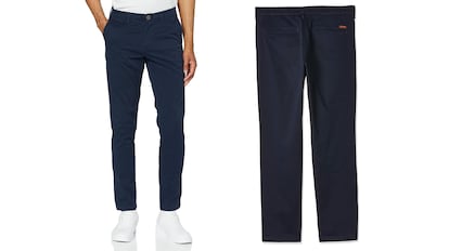 Este pantalón chino elástico para hombre se vende en numerosas tallas en Amazon.