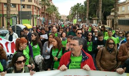 Manifestaci&oacute;n de interinos contra los recortes en Valencia en marzo.