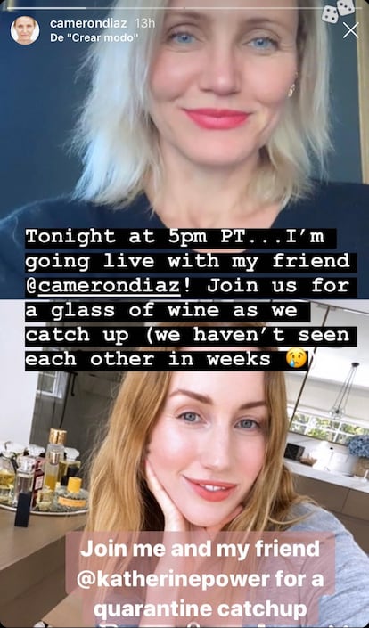 Directo de Instagram entre Cameron Diaz y Katherine Power.