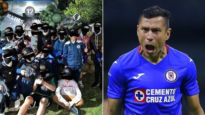 El festejo del hijo de Julio César 'Cata' Domínguez y una imagen del futbolista.