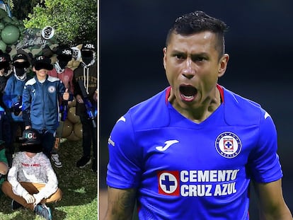 El festejo del hijo de Julio César 'Cata' Domínguez y una imagen del futbolista.