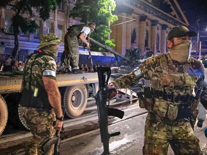 Wagner mercenaries during the uprising on June 24 in the Russian city of Rostov-on-Don.