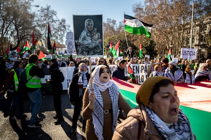 Manifestación a favor de Palestina, este sábado en Madrid.