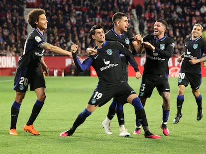 Morata celebra el gol que le dio el triunfo al Atlético (0-1) ante el Girona.