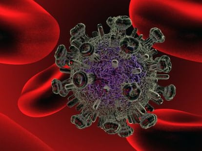 Representação do HIV na corrente sanguínea.
