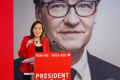 Sílvia Paneque, concejal en Girona y cabeza de lista provincial en las elecciones del 14-F, en el acto de campaña en el que también participaron Salvador Illa y Pedro Sánchez.