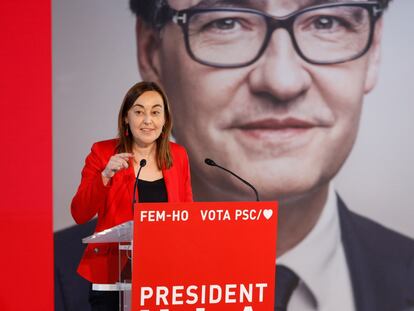Sílvia Paneque, concejal en Girona y cabeza de lista provincial en las elecciones del 14-F, en el acto de campaña en el que también participaron Salvador Illa y Pedro Sánchez.