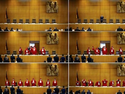 Im&aacute;genes de los jueces del Tribunal Constitucional alem&aacute;n, en Karlsruhe, durante la lectura del veredicto sobre la ilegalizaci&oacute;n del partido NPD