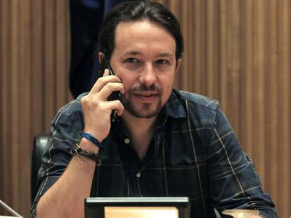 El l&iacute;der de Podemos, Pablo Iglesias, en el Congreso de los Diputados.