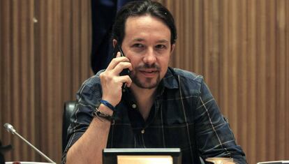 El líder de Podemos, Pablo Iglesias, en el Congreso de los Diputados.