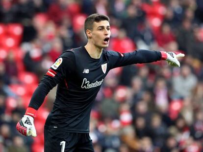 Kepa Arrizabalaga durante un partido de la pasada temporada entre el Athletic y el Málaga, en febrero.