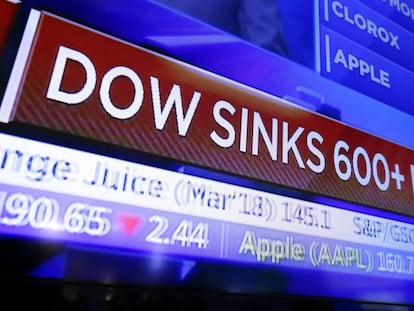 Panel con el índice Dow Jones de la Bolsa de Nueva York. 