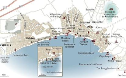 Mapa de Salou y alrededores.