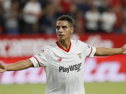 Ben Yedder celebra un gol con el Sevilla.