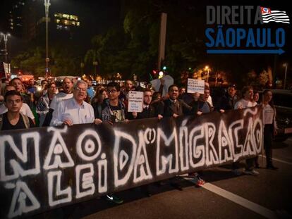 Protesto contra a Lei de Migra&ccedil;&atilde;o, que aguarda san&ccedil;&atilde;o presidencial