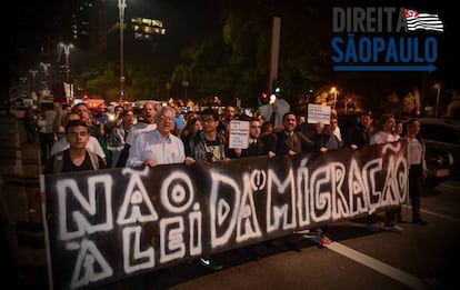 Protesto contra a Lei de Migração, que aguarda sanção presidencial