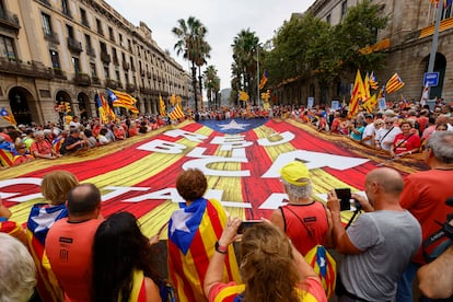 Vista de la manifestación juvenil con motivo de la Diada del 11 de septiembre, convocada por la sectorial de jóvenes de la ANC. 