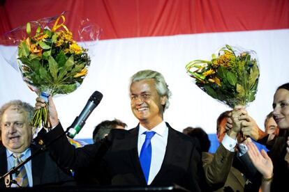 El líder xenófobo, Geert Wilders, durante el lanzamiento de su campaña, en Rotterdam, Holanda.
