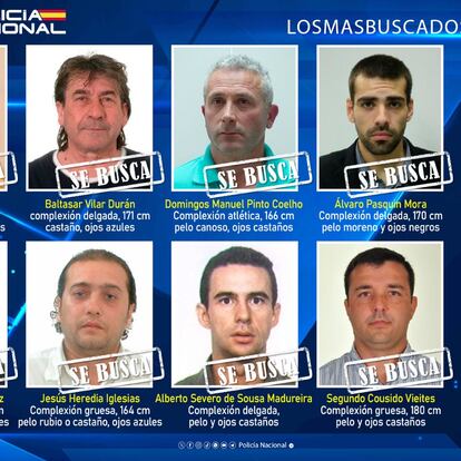 Imagen difundida este lunes por la Policía Nacional de los 10 delincuentes más buscados.