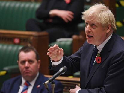 Boris Johnson, en el Parlamento, este jueves.