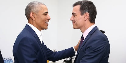 Obama y Pedro Sánchez, durante su encuentro en Sevilla.