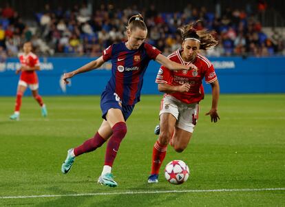 Caroline Graham Hansen durante el pasado encuentro de la Champions.