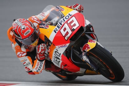 El piloto del equipo Repsol Honda Marc Márquez, en un momento del Gran Premio de MotoGP de Malasia, el 29 de octubre.
