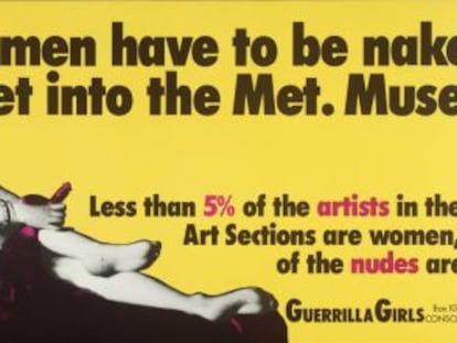 P&oacute;ster de Guerrilla Girls para denunciar la exclusi&oacute;n de las artistas en las secciones de arte moderno del Metropolitan Museum de Nueva York. 