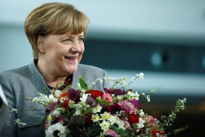 Merkel, en un acto este viernes en Berl&iacute;n. 